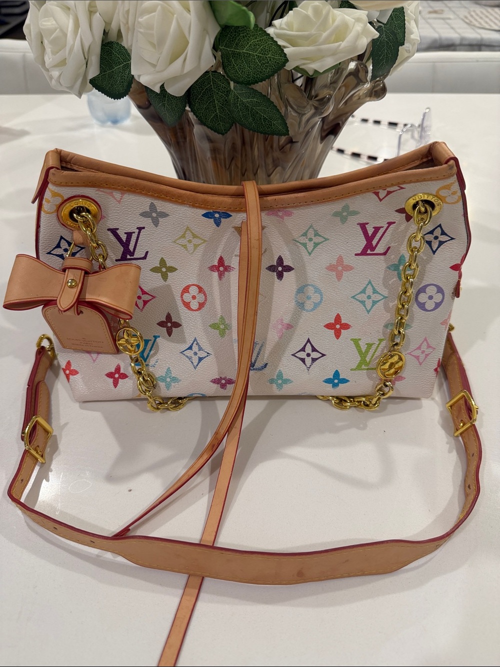 Louis Vuitton White Multicolor Monogram Shoulder Bag with Gold Hardware